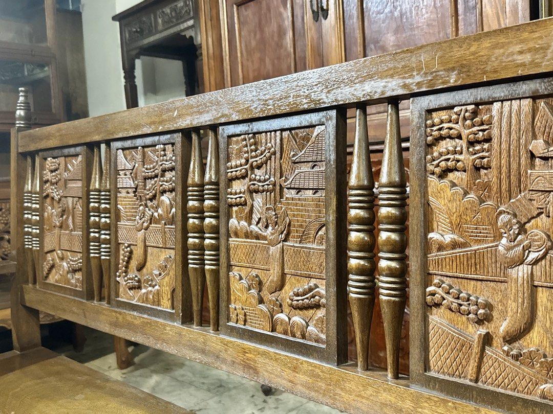 Vintage Oriental Ornate Kapiya Bench (Category: Vintage Collectibles) located in Manila. Submitted by sinaunang_gamit (Listing ID 1467663324, Image 3). Description: Vintage Oriental Ornate Kapiya Bench Length: 64 inches Height: 43 inches Width: 24 inches Sturdy and ready to use ₱15k.