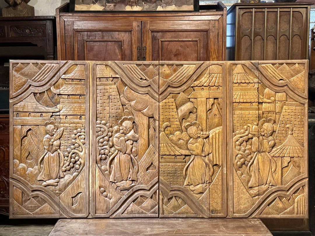 Vintage Oriental Wood Panel Wall Decor Carving (Category: Vintage Collectibles) located in Manila. Submitted by sinaunang_gamit (Listing ID 1467838312, Image 2). Description: Vintage Oriental Wood Panel Wall Decor Carving Total length: 56 inches Height: 30.5 inches Made of Camphor Wood Loc: 6th ave caloocan ₱12k.