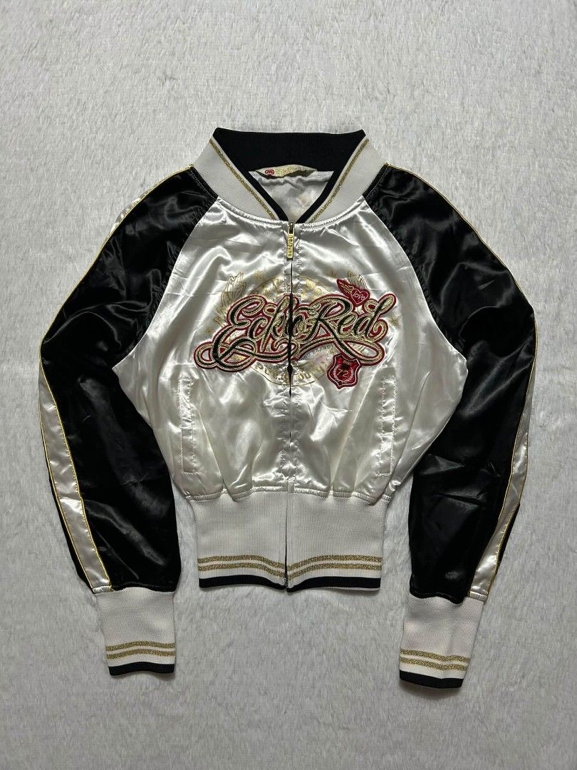 Vintage Y2K Womens Ecko Unltd Satin Bomber Jacket (Category: Coats, Jackets and Outerwear) located in Quezon City. Submitted by herarchiveph (Listing ID 1467609793, Image 1). Description: Size: medium Width: 18.5 Length: 21.5 - Has normal sign of used - Ready to use.