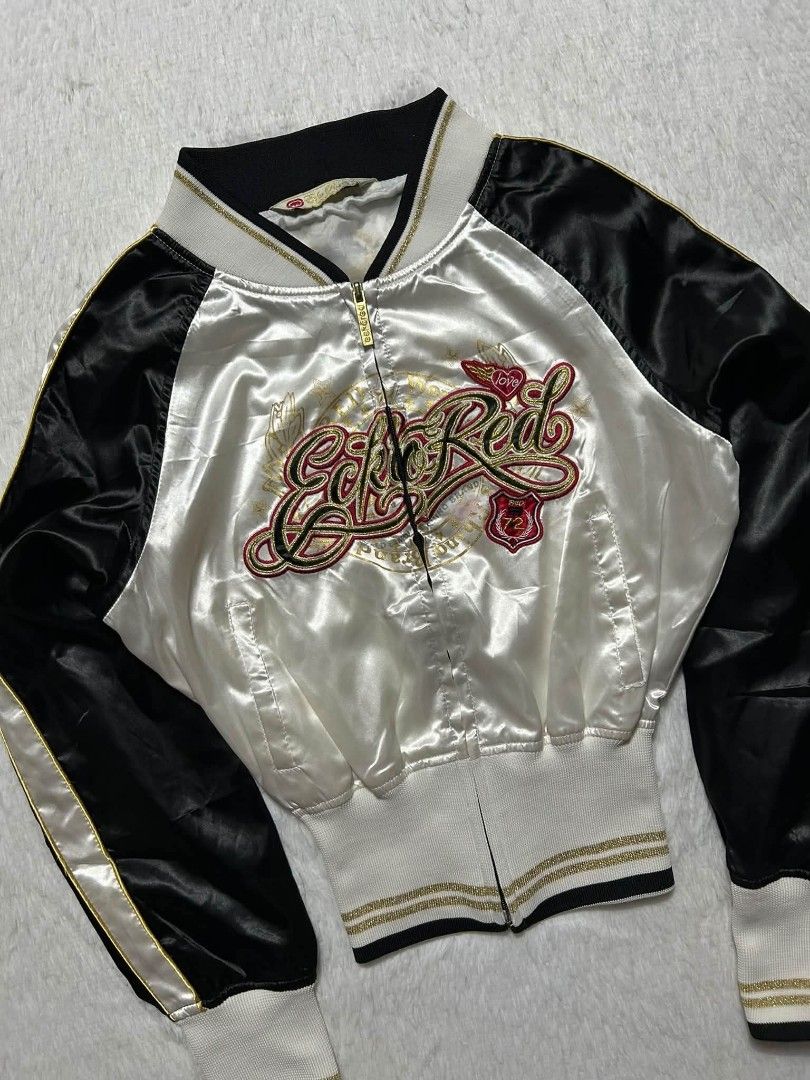 Vintage Y2K Womens Ecko Unltd Satin Bomber Jacket (Category: Coats, Jackets and Outerwear) located in Quezon City. Submitted by herarchiveph (Listing ID 1467609793, Image 2). Description: Size: medium Width: 18.5 Length: 21.5 - Has normal sign of used - Ready to use.
