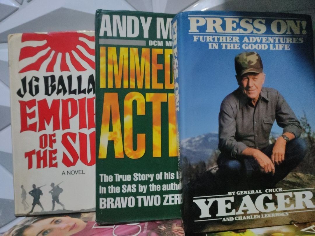 War & Military Memoir Bundle (Category: Storybooks) located in Cainta. Submitted by giftshopbyyui (Listing ID 1467755887, Image 1). Description: 💰 Pricing: - ₱180 each - Bundle of all 3 for ₱480 ✨ Empire of the Sun — J.G. Ballard - 📌 Genre: Historical Fiction / WWII Drama - 📑 Format: Hardcover - 🌍 Origin: United Kingdom 🇬🇧 - ✅ Standalone Immediate Action — Andy McNab - 📌 Genre: Military Memoir / True Story - 📑 Format: Hardcover - 🌍 Origi