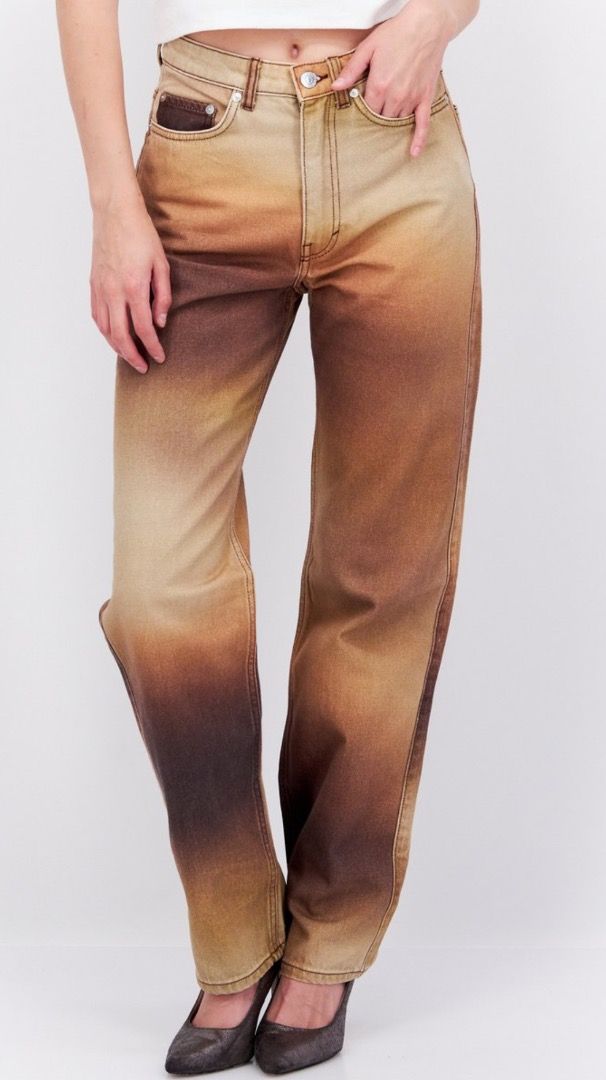 Weekday Brown Ombre Gradient Jeans 28" (Category: Jeans) located in Caloocan City. Submitted by crateandbarrel (Listing ID 1467801300, Image 3). Description: - Brand: Weekday - Style: Straight leg with button fly and 5-pocket design - Wash: Striking brown gradient/ombre (light tan to dark chocolate brown) - Size: 28-inch waist - Material: 100% cotton (zero stretch) - Condition: Brand New with tag .