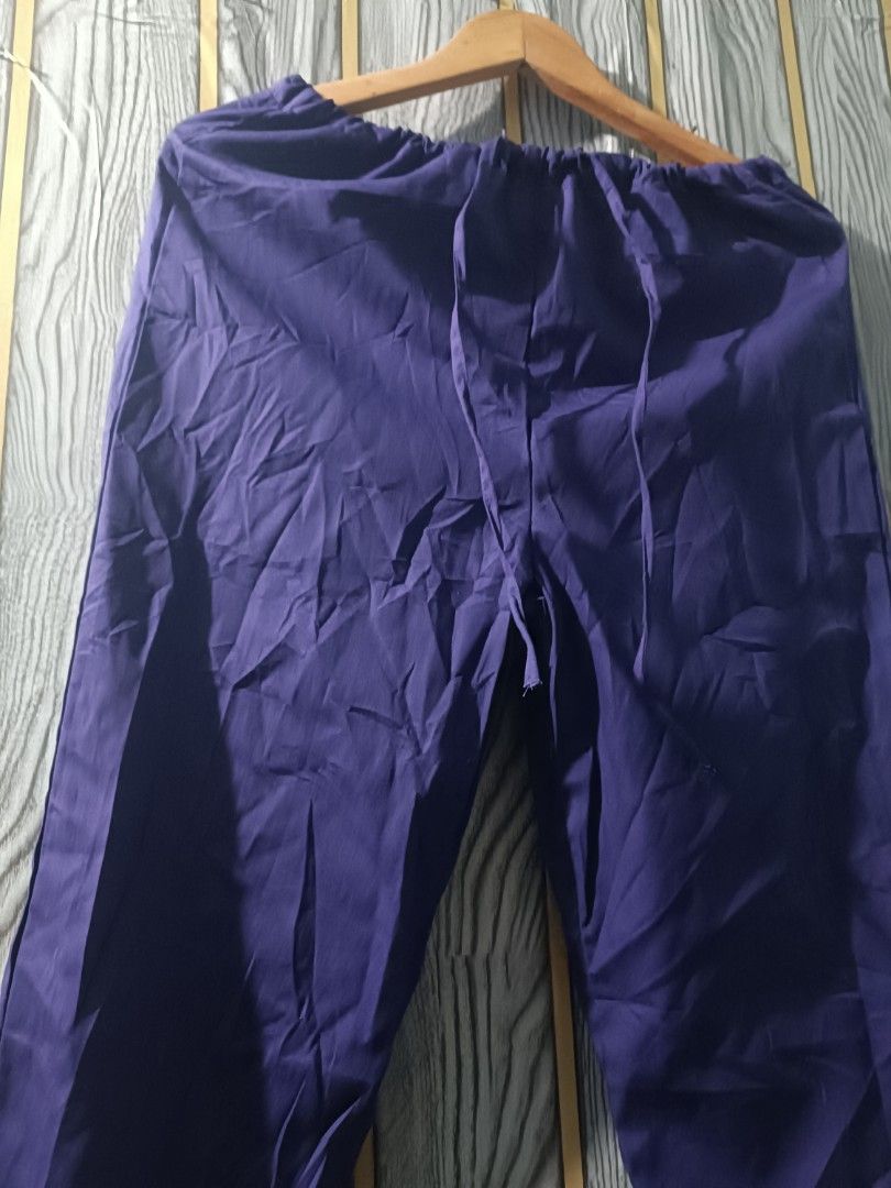WW: Unisex Drawstring Scrub Pants (XS and Medium on Tags Available) (Category: Other Bottoms) located in Baguio. Submitted by thanksgodforthedogs (Listing ID 1467728212, Image 3). Description: San Joaquin Apparel Drawstring Unisex Scrub Pants Color: Grape (Nicer in Actual) XS on Tag - 3 Available Medium on Tag - 1 Available Good as New/Unused Manual Measurements (Medida) XS on Tag W: Up to 36" Rise:12" L:41" 2 Pockets (1 Pocket Per Reverse Medium