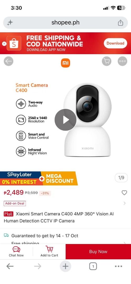 Xiaomi Smart Camera c400 360° vision Ai human detection CCTV ip camera (Category: Security Systems & CCTV Cameras) located in Rizal. Submitted by select_zone (Listing ID 1467734003, Image 1). Description: For take all Xiaomi Smart Camera c400 360° vision Ai human detection CCTV ip camera Used Working Good condition Original .