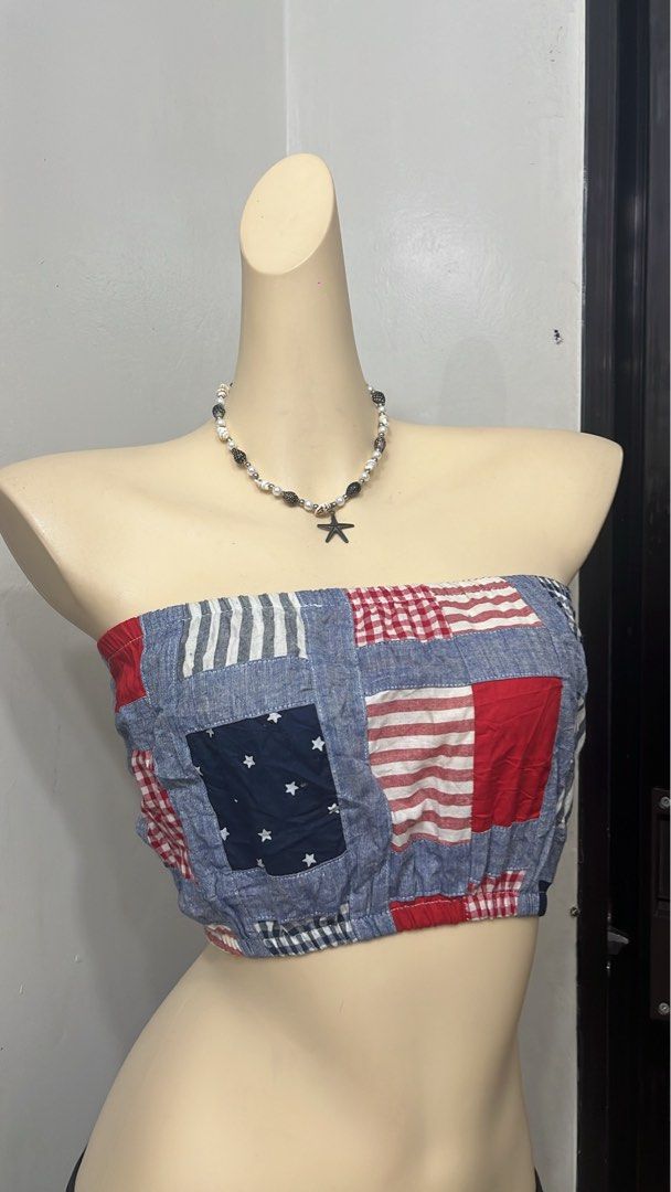 Y2k patched work tube top (Category: Others Tops) located in Caloocan City. Submitted by onlyfromthepast (Listing ID 1467721937, Image 1). Description: 9/10 condition S-m ✅My bio before purchasing tia💕 ✅ All items are fresh from bales, Pls expect dirt,dust or stains.