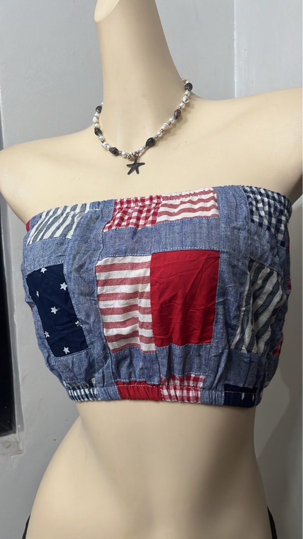 Y2k patched work tube top (Category: Others Tops) located in Caloocan City. Submitted by onlyfromthepast (Listing ID 1467721937, Image 2). Description: 9/10 condition S-m ✅My bio before purchasing tia💕 ✅ All items are fresh from bales, Pls expect dirt,dust or stains.