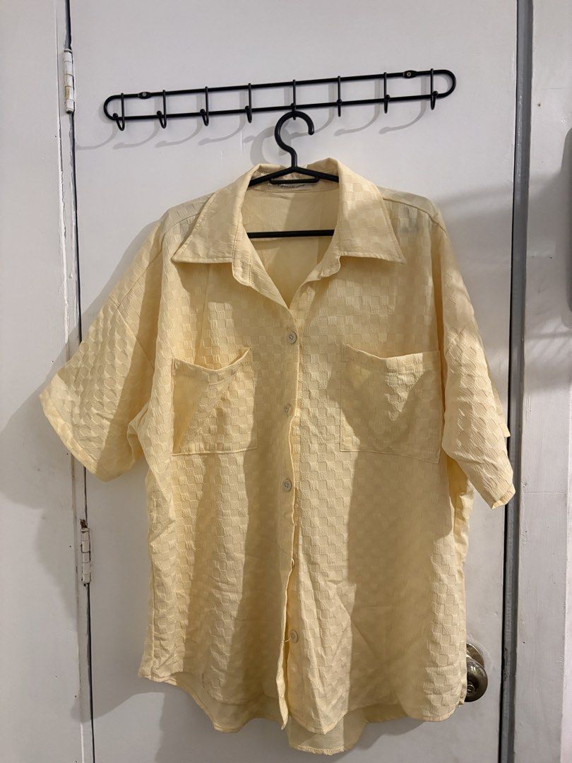 yellow oversize button-down shirt and shorts terno coords (Category: Sets or Coordinates) located in Pasig City. Submitted by meowdei (Listing ID 1467738537, Image 2). Description: - never worn, too maluwag for me - mop: gcash, bpi, maribank, metrobank - mod: lalamove, grab, jnt - can do meet up as long as within/around ortigas! :) .