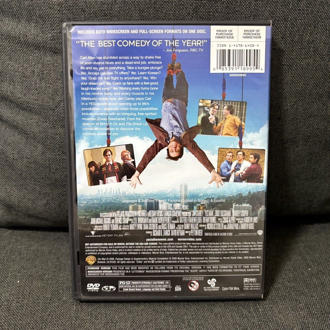 Yes Man Region 1 DVD (Category: CDs & DVDs) located in Imus. Submitted by declutter201 (Listing ID 1467828817, Image 2). Description: Price: P100 Prio payo Location: Imus, Cavite MOP: BDO, Gcash, Maya, GoTyme MOD: GGX, J&T, SDD RFS: Decluttering You can message me for more details.