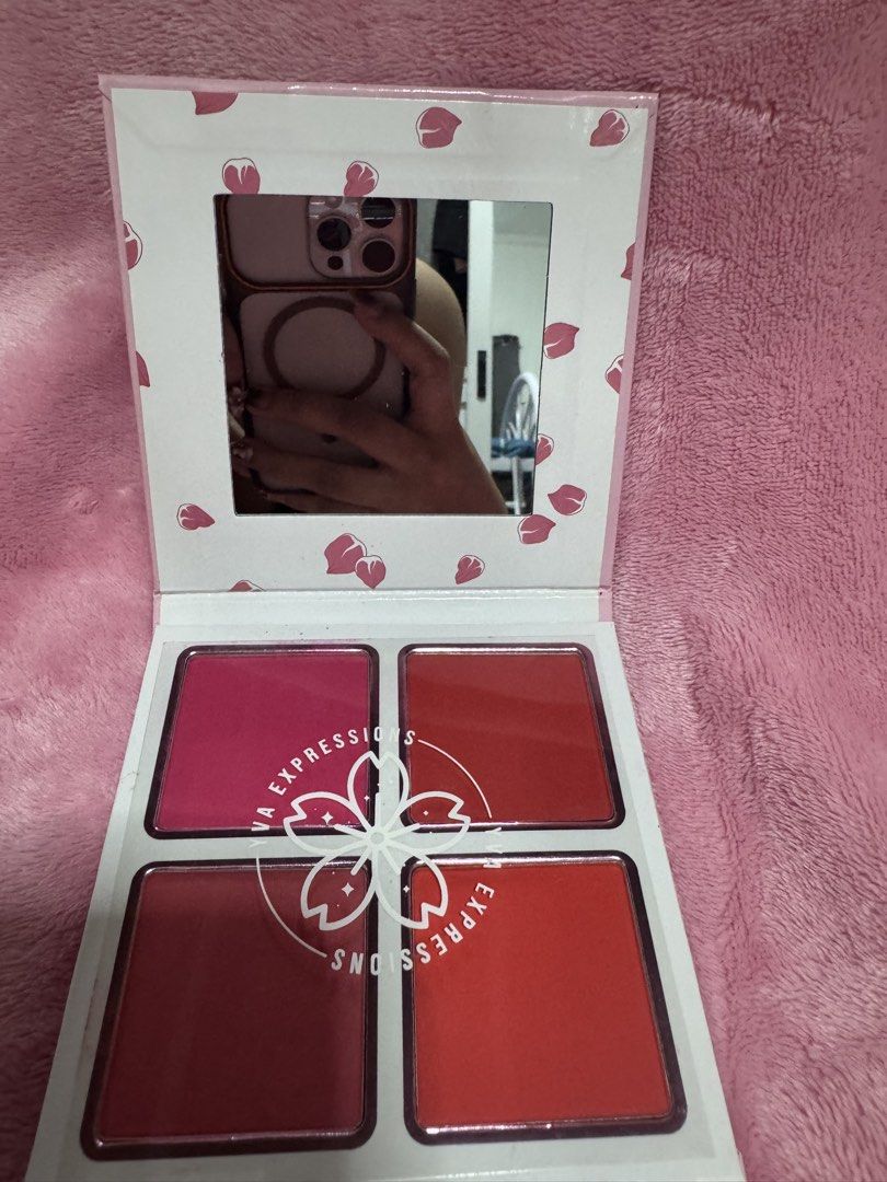 Yva Expressions Senpai Blush Palette (Category: Makeup) located in Arayat. Submitted by janeng_ba10fd (Listing ID 1467755734, Image 3). Description: Yva Expressions Senpai Blush palette with four shades. Anime style cover artwork on the front. Built-in mirror inside the lid. Cruelty-free formula. Back label lists full ingredients. Never used, palette pans completely untouched..