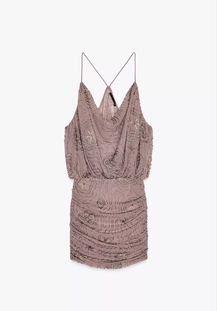 Zara Bead and Sequin Mini Dress (Category: Dresses) located in Quezon City. Submitted by nanabananie (Listing ID 1467712171, Image 1). Description: Selling my embellished blush pink mini dress. 🎀 ✨ Bought for ₱4,395 ✨ Worn once only ✨ Perfect condition ✨ Intricate bead and sequin embellishments ✨ Cowl neckline with delicate spaghetti straps ✨ Ruched fitted skirt ✨ Perfect for parties, formal dinners, and special occasions ✨ RFS: Decluttering my 