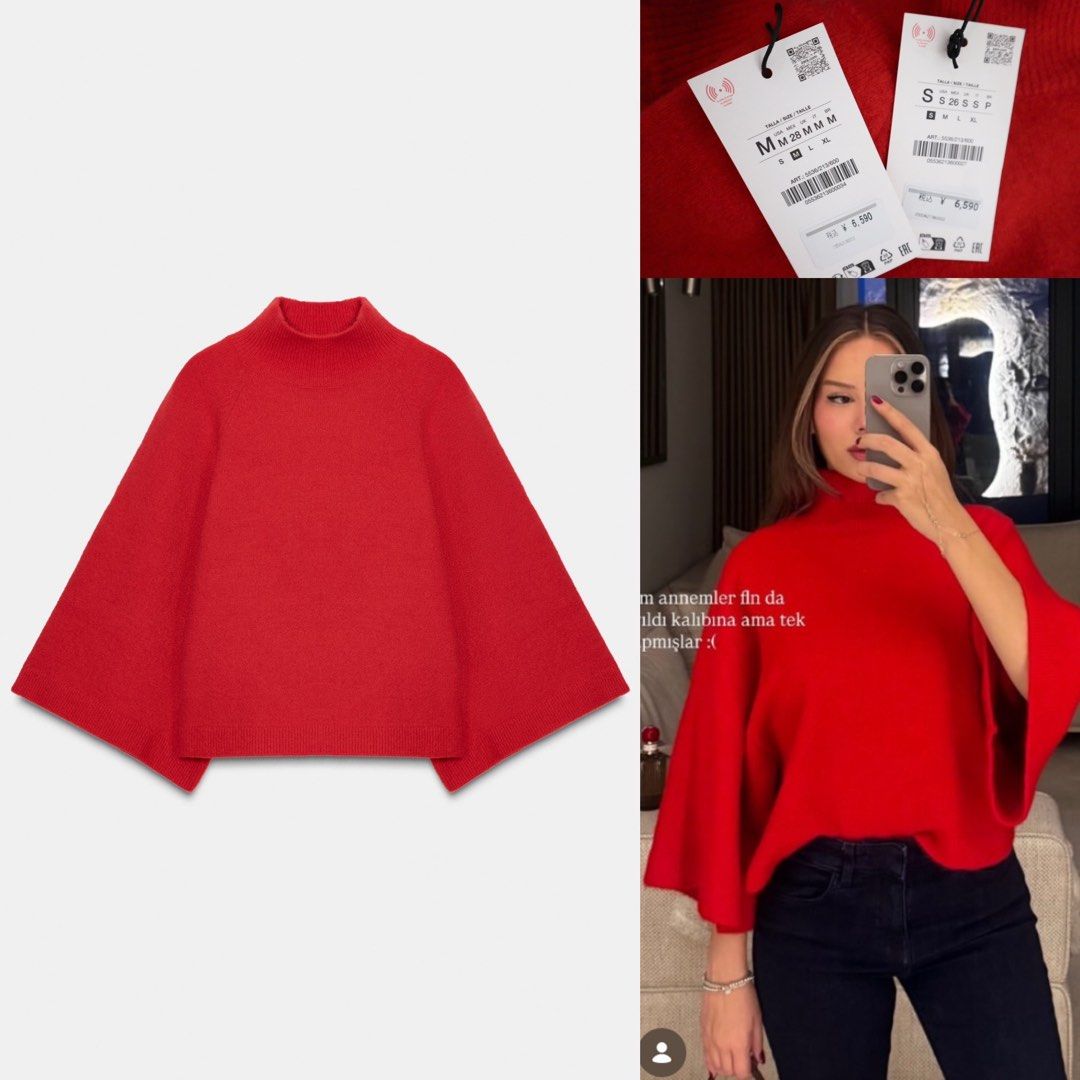 ZARA knit wide sleeve jumper (Category: Others Tops) located in Malolos. Submitted by topicksph (Listing ID 1467766636, Image 1). Description: ZARA knit wide sleeve jumper size S M Model height: 178 cm Plain knit jumper with a high neck and wide sleeves. Ribbed trims. Composition: 74% polyester, 19% acrylic, 4% wool, 3% elastane BNWT Guaranteed authentic.