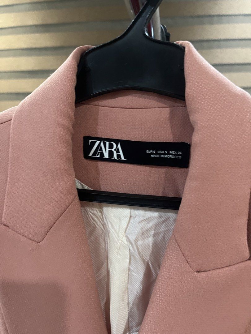 Zara Pink Double-Breasted Blazer Vest Size S (Category: Coats, Jackets and Outerwear) located in Makati City. Submitted by grizzlybear95 (Listing ID 1467728985, Image 2). Description: - Brand: Zara - Item: Pink sleeveless blazer - Size: S - Made in Morocco - Details: Double-breasted front, tortoiseshell buttons, two front pockets, fully lined - Flaw: Noticeable black stain near the left button closure (see close-up photo).