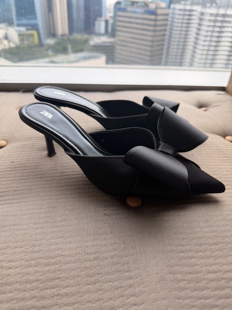 Zara satin mules with ribbon (Category: Heels) located in Pasig City. Submitted by atty.angelajenner (Listing ID 1467740359, Image 2). Description: Store bought. Flawless..
