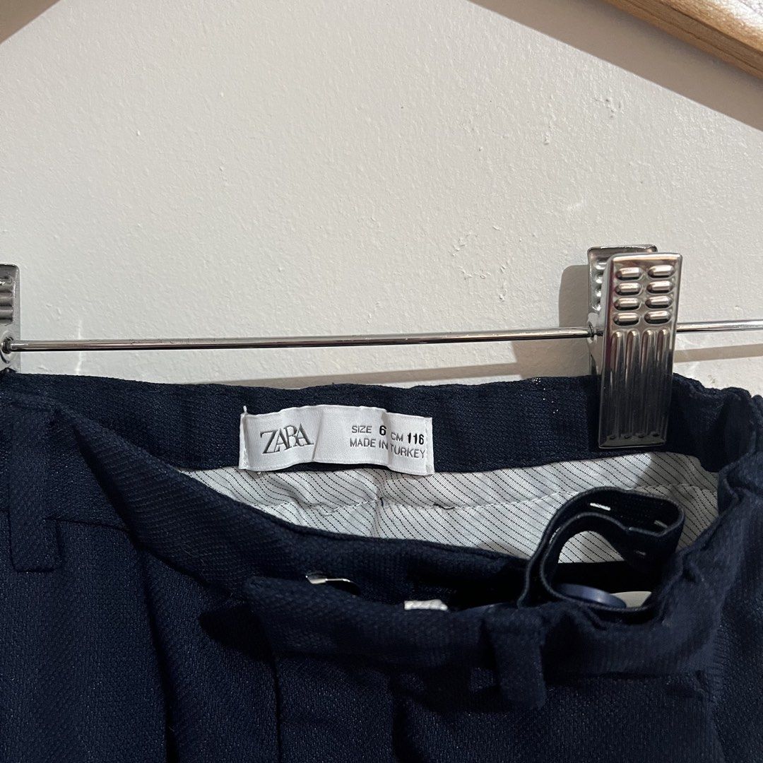 Zara suit pants (navy blue) (Category: Babies & Kids Fashion) located in Manila. Submitted by ourburstingwardrobe_ (Listing ID 1467699155, Image 3). Description: Size 6 (runs small) Tailored pants Like new condition.