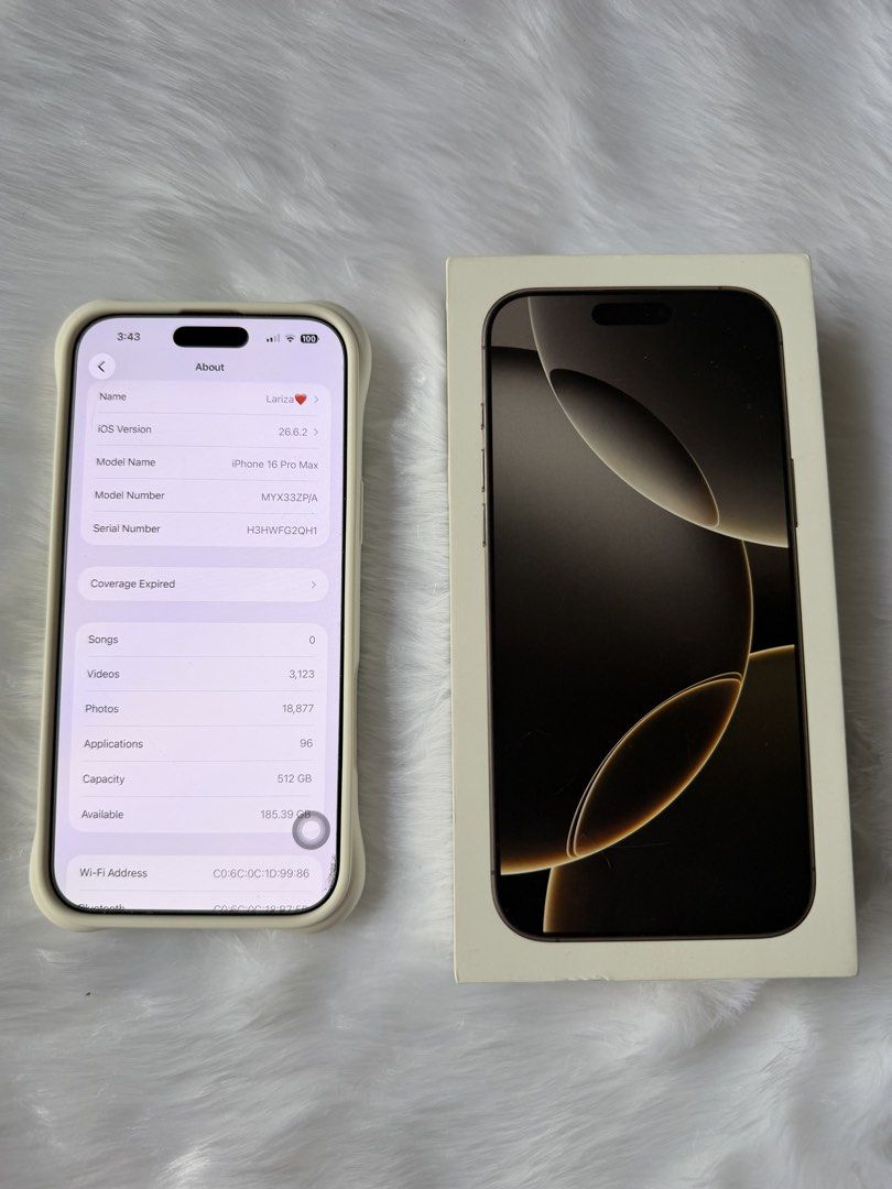 16 PRO MAX 512GB SMARTLOCKED (Category: iPhone 16 Series) located in Paranaque City. Submitted by marshmallowsss_ (Listing ID 1467939211, Image 1). Description: SALE OR SWAP SA LOWER IOS +CASH OPENLINE IN 2 MONTHS (DECEMBER) SMART/TNT/DITO FOR NOW NO DENT / SCRATCH ALAGANG ALAGA, PWEDE SA MAARTE PERO HINDI SA LOWBALLERS :) 87%BH COMPLETE INCLUSIONS.