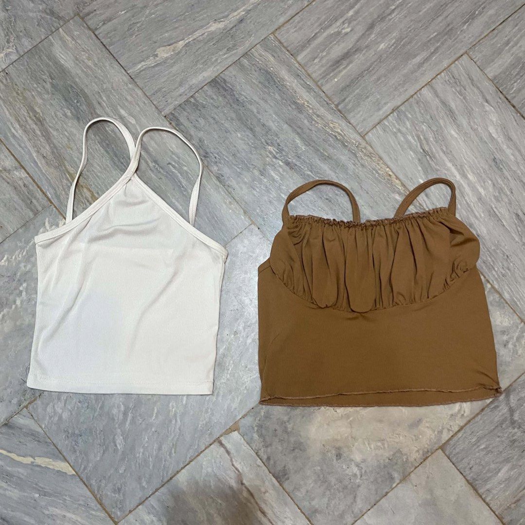 FREE 2 TOPS Caramel & White (Category: Sleeveless) located in Bacoor. Submitted by s4dee (Listing ID 1468002711, Image 1). Description: size: xs - small - cropped.