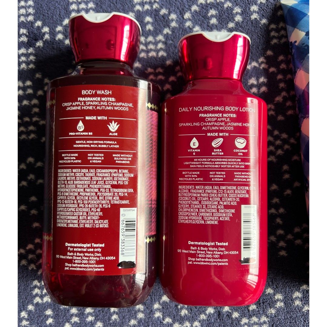 4 PCs Bath and Body Works BBW (Category: Body Care) located in Quezon City. Submitted by rosepam (Listing ID 1467956375, Image 3). Description: 4 PCs Bath and Body Works BBW BBW champagne apple & honey body wash 295ml BBW champagne apple & honey daily nourishing body lotion 236ml BBW pink obsessed ultimate hydration body cream 226g BBW gingham ultimate hydration body cream 226g FIX PRICE From the U.S *Unused; some might have just been opened to s