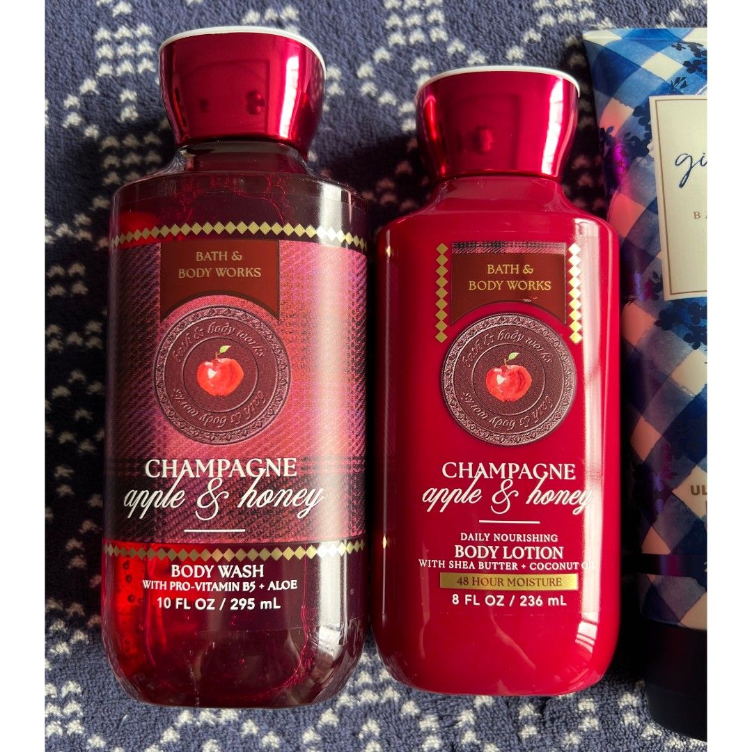 4 PCs Bath and Body Works BBW (Category: Body Care) located in Quezon City. Submitted by rosepam (Listing ID 1467956375, Image 2). Description: 4 PCs Bath and Body Works BBW BBW champagne apple & honey body wash 295ml BBW champagne apple & honey daily nourishing body lotion 236ml BBW pink obsessed ultimate hydration body cream 226g BBW gingham ultimate hydration body cream 226g FIX PRICE From the U.S *Unused; some might have just been opened to s