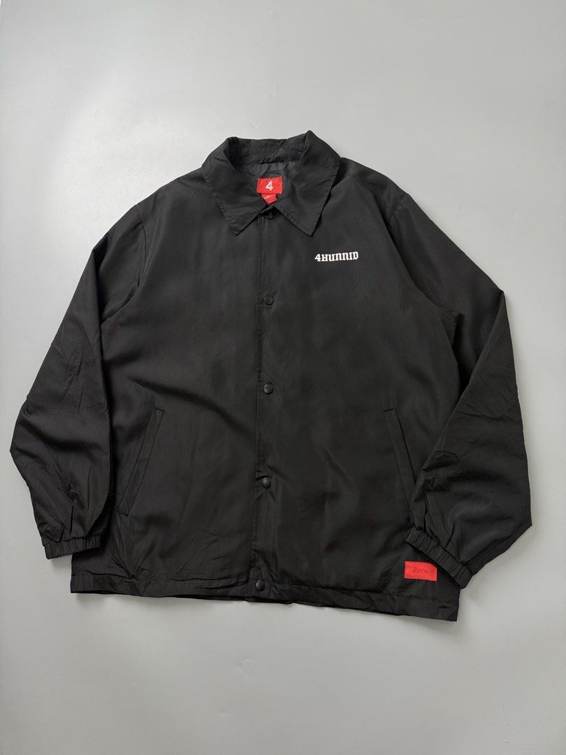 4hunnid coach jacket (Category: Coats, Jackets and Outerwear) located in Pila. Submitted by villanueva80826 (Listing ID 1467977758, Image 3). Description: 4hunnid Size:xl •Width:25.5 •Length:30 •Condition:9/10 •Color rate:9/10 Mine:640 +Shipping fee Issue:sign of usage on print fold cracks Still in good condition Still wearable .