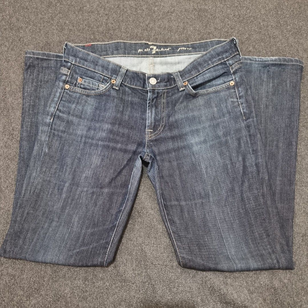 7 For All Mankind Blue Denim Jeans (Category: Jeans) located in Las Pinas. Submitted by 2nd_soul (Listing ID 1467909114, Image 2). Description: - Brand: 7 For All Mankind - Wash: Dark wash - Cut: Mid-rise with a flattering bootcut silhouette - Details: Classic five-pocket styling, branded button closure, and clean stitching - Condition: Great addition to any wardrobe, perfect for casual daily wear First photo appears to have the right colour of t