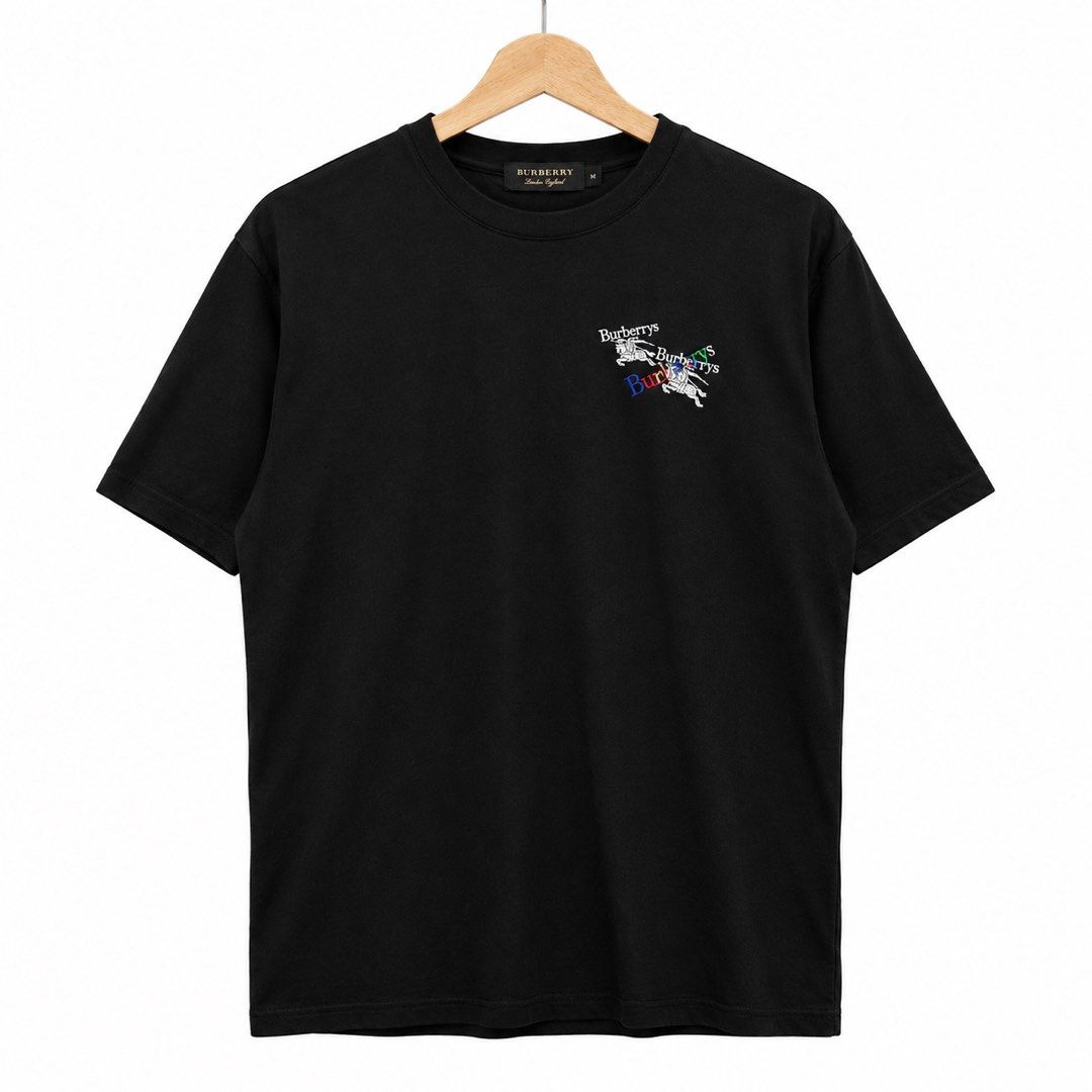 🔥 Authentic Burberry Rainbow Multi-Logo Embroidered Tee (Core Black) (Category: Activewear) located in Tapaz. Submitted by espoting (Listing ID 1467967270, Image 1). Description: Up for grabs is this incredibly clean and premium Burberry Rainbow Prorsum Knight Logo T-Shirt in solid black. Features a high-density, multi-layered embroidery on the chest showcasing the iconic equestrian knight graphic mixed with vibrant, colorful vintage “Burberrys”