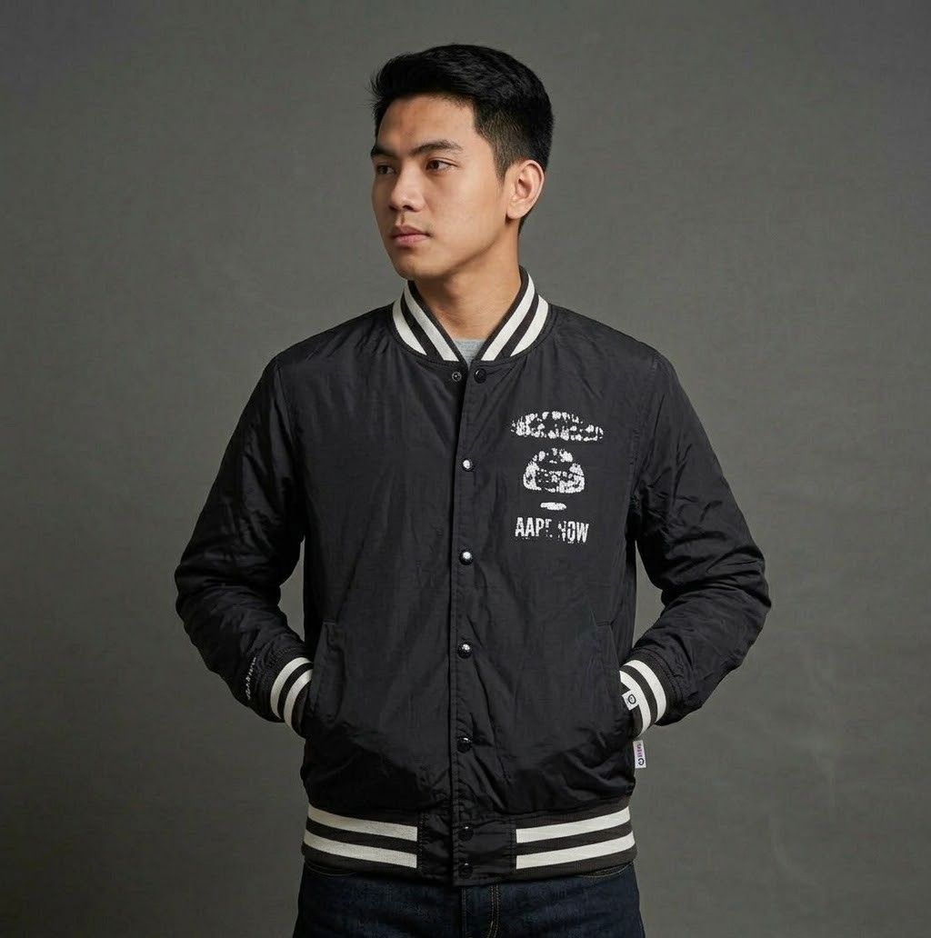 AAPÉ grey camo bomber ( reversible ) (Category: Coats, Jackets and Outerwear) located in Quezon City. Submitted by wgapparel (Listing ID 1468014474, Image 3). Description: 📌 available 20.5 x 23.5 W/L ( small on tag ) Well used condition Complete tags Orig 💯 Color rate 9.2 Check last pic ( crack prints other side ) Overall goods pa ito mga ssob. 😊 💰 Mine 1080 * Color may vary due to lighting * Always check posted pics for details * DM for any 