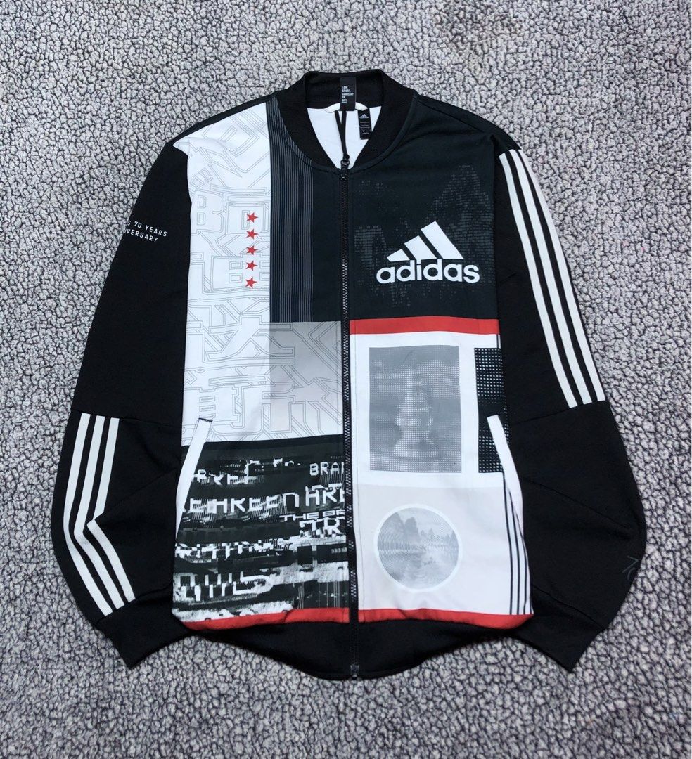 Adidas All Over Print Bommer Jacket (Category: Hoodies) located in Tayabas. Submitted by retro.rags69 (Listing ID 1467846072, Image 1). Description: Adidas All Over Print Bommer Jacket • Excellent condition • Color rate: 9.5/10 • width: 22 • length: 27 • No Issue • Lacer Print Logo Design • All Over Print Colorway • Big Logo Design • Best Fit: M-Semi L.