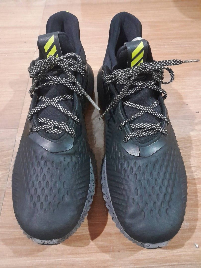 Adidas Alphabounce Black Grey Running Shoes (Category: Sneakers) located in Calamba. Submitted by ysabellascloset17 (Listing ID 1468017239, Image 2). Description: - Model: Adidas Alphabounce running shoes - Color: Black and grey with a stylish speckled midsole and lime green accents - Outsole: Continental rubber for high traction and durability - Condition: Lightly worn a few times, soles show minimal dirt, and plenty of grip left - Best for: Dai
