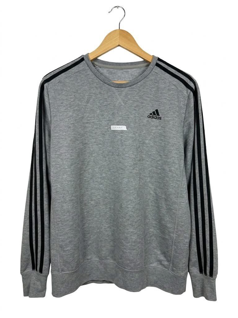 Adidas Grey Sweatshirt with Three Stripes (Category: Coats, Jackets and Outerwear) located in Quezon City. Submitted by peachypurrx (Listing ID 1467953278, Image 1). Description: Adi Essentials Three Stripes Pullover Gray Xl on tag 22.5 x 26.5 dimes 9.8/10 color rate Issue: ❌ ₱550.