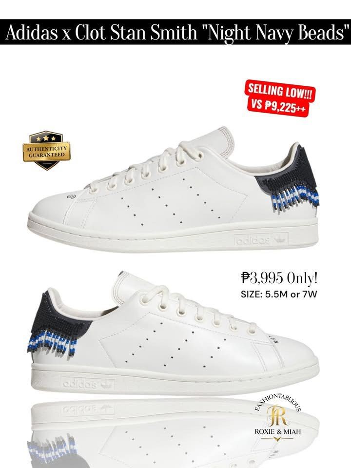 Adidas x CLOT Stan Smith “Night Navy Beads” (Category: Sneakers) located in Mandaluyong City. Submitted by luxprelovedbagsparadise (Listing ID 1467868711, Image 2). Description: 🤍 CLASSIC WITH A TWIST, BUT MAKE IT RARE! 💙✨ 👟 Adidas x CLOT Stan Smith “Night Navy Beads” — for the sissy who loves a classic sneaker with a standout detail! 😍 That beaded heel? 🔥 A whole different level of style! 💸 ₱3,995 ONLY! (Compared to ₱9,225++ 🤯) 📏 Size: 5