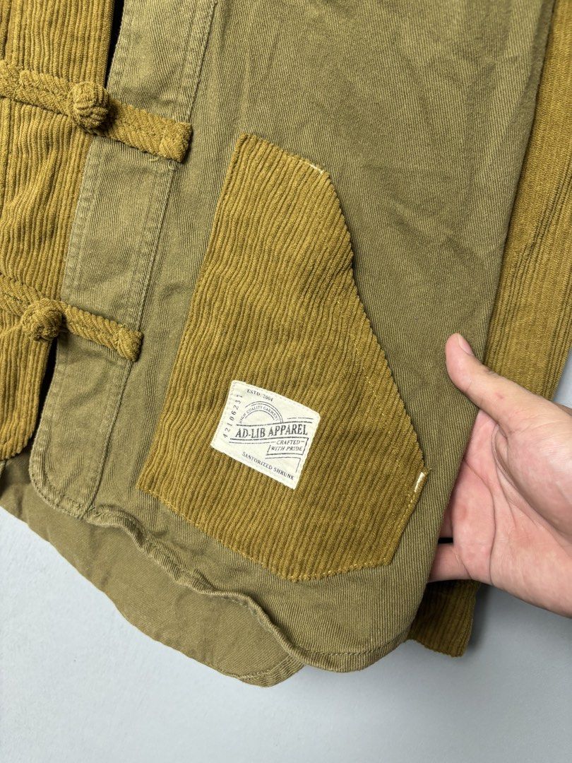 Ad-Lib Japan Chinese-Style Frog Button Chore Jacket (Category: Coats, Jackets and Outerwear) located in Mandaluyong City. Submitted by fellas_ph (Listing ID 1467944981, Image 3). Description: Excellent condition No issues Size XS-S 19.5" Width 25.5" Length (Front) 27" Length (Back).