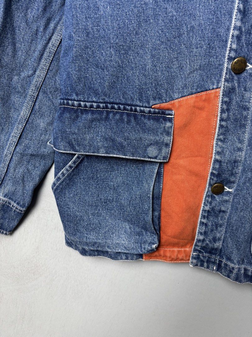 Ad-Lib Japan Utility Denim Chore Jacket (Category: Coats, Jackets and Outerwear) located in Mandaluyong City. Submitted by fellas_ph (Listing ID 1467953079, Image 3). Description: Excellent condition No issues Size L 22" Width 28" Length.