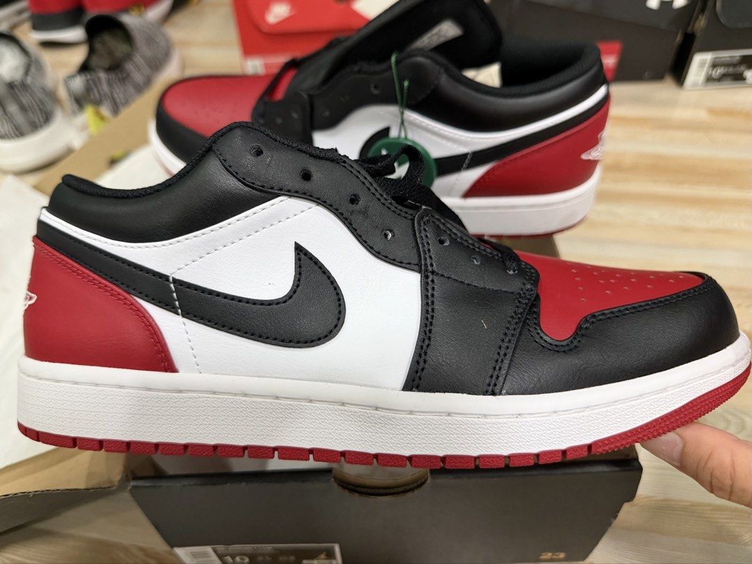 Air Jordan 1 Low Bred Toe 2.0 Size 10 (Category: Sneakers) located in Tabuk. Submitted by farawayluxe (Listing ID 1468046188, Image 1). Description: - Model: Air Jordan 1 Low Bred Toe 2.0 - Size: Men's US 10 - Condition: Brand new, unworn, deadstock - Colorway: Black/Red/White - Inclusions: Original box and StockX verification paperwork - Delivery: Ready for shipping or local meetup.