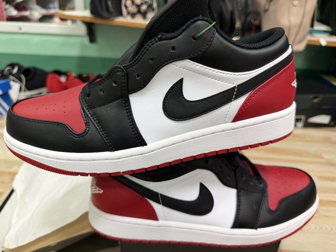Air Jordan 1 Low Bred Toe 2.0 Size 10 (Category: Sneakers) located in Tabuk. Submitted by farawayluxe (Listing ID 1468046188, Image 2). Description: - Model: Air Jordan 1 Low Bred Toe 2.0 - Size: Men's US 10 - Condition: Brand new, unworn, deadstock - Colorway: Black/Red/White - Inclusions: Original box and StockX verification paperwork - Delivery: Ready for shipping or local meetup.