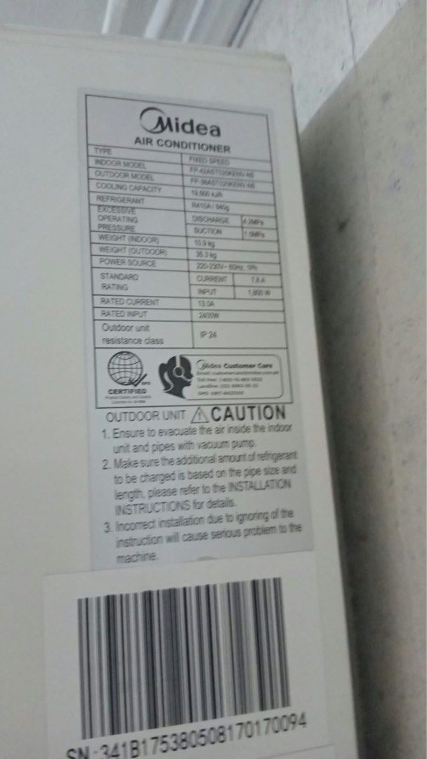 Aircon (Category: Everything Else Others) located in General Trias. Submitted by jvzzz08 (Listing ID 1467847768, Image 3). Description: Good running condition Midea brand need to dismantle Location Masinag cupang antipolo.