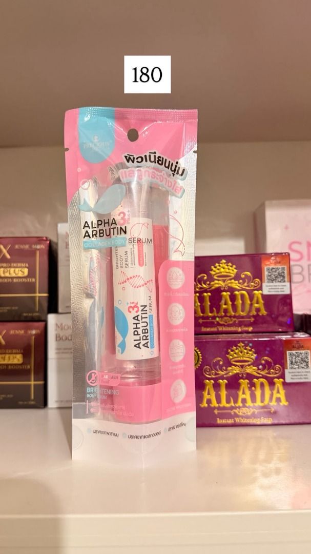 Alpha Arbutin 3 Plus Collagen Body Serum (Category: Body Care) located in Manila. Submitted by sahveroskin (Listing ID 1467893710, Image 1). Description: - Product: Alpha Arbutin 3 Plus Collagen Body Serum - Packaging: Pink and white pouch (Sealed & Brand New) - Benefit: Advanced brightening formula for glowing skin - Condition: Unopened and ready to ship.