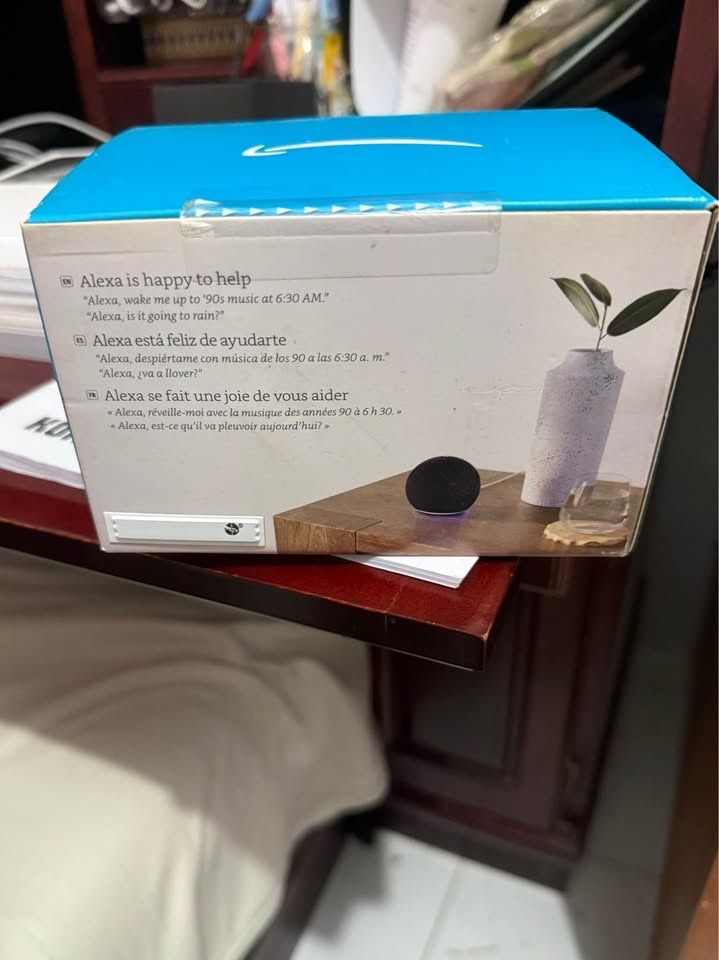 Amazon Echo Dot 5th Generation Charcoal (Category: Soundbars, Speakers & Amplifiers) located in Caloocan City. Submitted by happydeer_1791cc (Listing ID 1468052822, Image 2). Description: - Brand new & sealed: Box is taped shut with original packaging and intact barcodes - Compact & stylish: Spherical design fits easily on any desk, table, or nightstand - Built-in Alexa: Control your smart home, set alarms, and check daily schedules with voice co