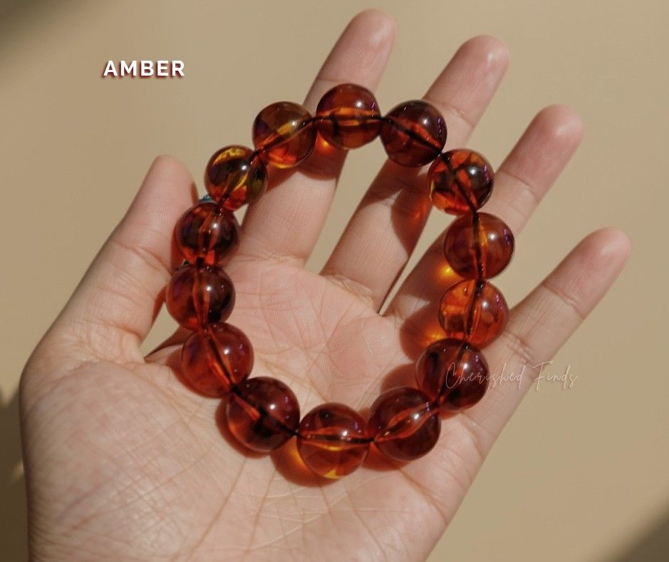 Amber beaded bracelet 15.8mm (Category: Bracelets) located in Caloocan City. Submitted by cherishedfinds (Listing ID 1465458602, Image 1). Description: - Amber bracelet - Bead size: 15.8mm - 18.5-20mm wrist size - Note: Some beads may have slight imperfections in shape, roundness, or surface details. These are normal characteristics. -Small freebies are included with every purchase 💕 For orders ₱500 and above, you’ll receive a special freebie as