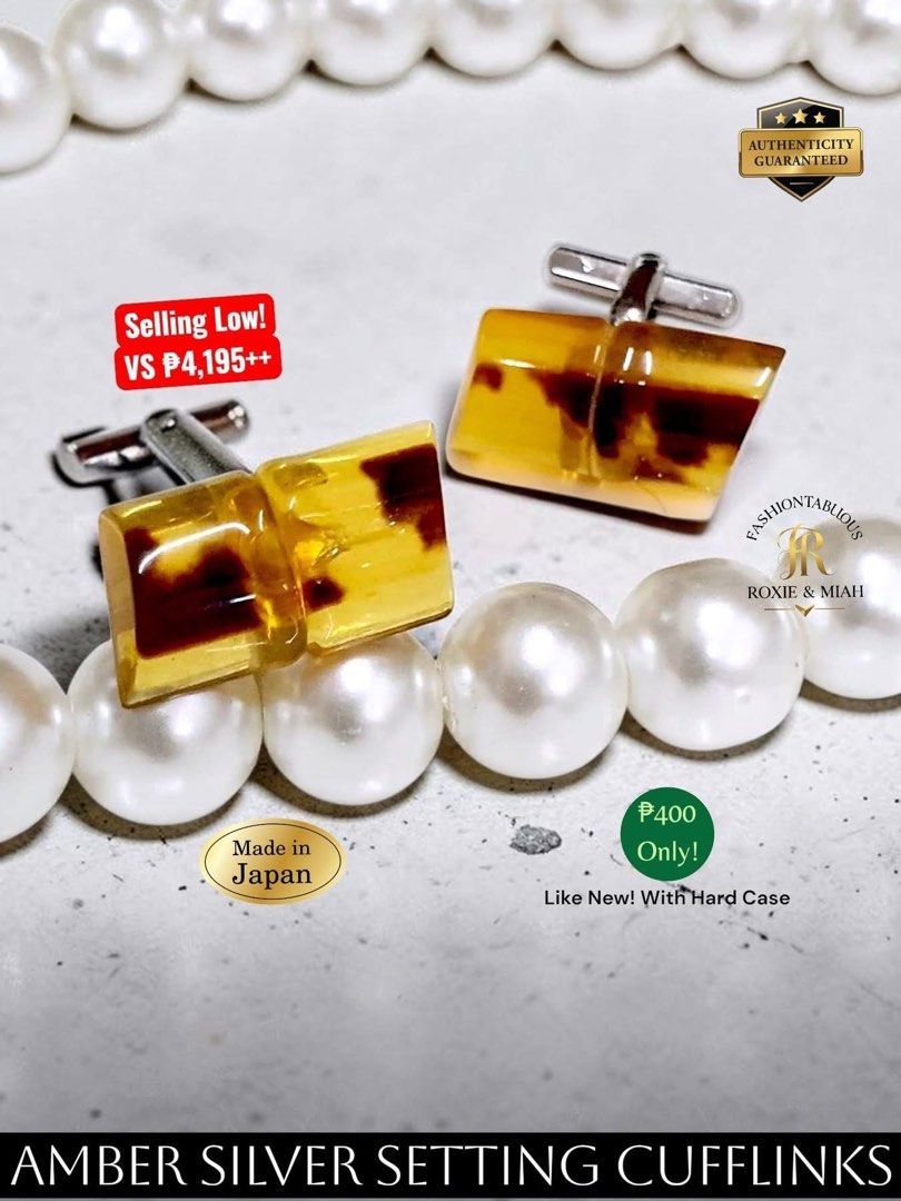 Amber Silver Setting Cufflinks ✨ (Category: Cuff Links) located in Mandaluyong City. Submitted by luxprelovedbagsparadise (Listing ID 1467938010, Image 1). Description: Your sleeves deserve a promotion too. 😉✨ From "just dressed" to "best dressed" in seconds. 🔥 Authentic Amber Silver Setting Cufflinks 🇯🇵 Made in Japan 💼 Like New + Hard Case 💰 Only ₱400 (Originally sells for ₱4,195+) Looking expensive doesn't have to be expensive. ✅ To order