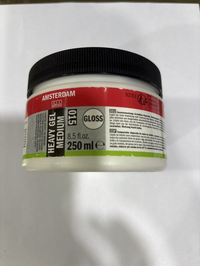 Amsterdam Heavy Gel Medium Gloss 250ml (Category: Hands & Nails) located in Mandaluyong City. Submitted by clothescarousel (Listing ID 1468028755, Image 1). Description: - Brand: Royal Talens Amsterdam - Product: Heavy Gel Medium (Gloss) - Size: 250 ml / 8.5 fl.oz. - Art. No.: 24173015 - Features: Increases gloss and transparency, waterproof once dry - Formula: Acrylic resin dispersion - Origin: Made in Netherlands.