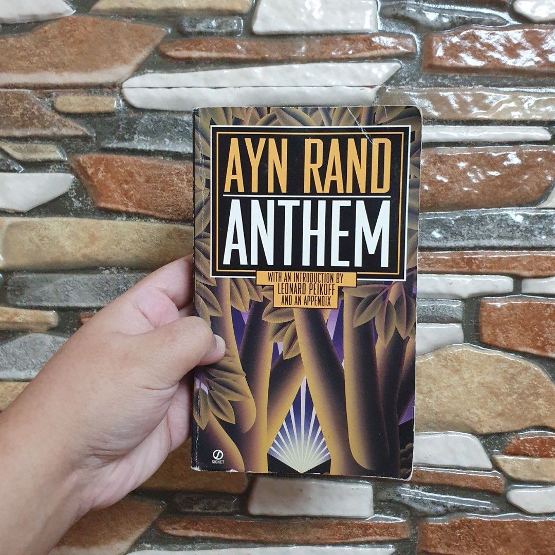 Anthem by Ayn Rand Signet Paperback Edition (Category: Storybooks) located in San Pedro. Submitted by rainyydayy (Listing ID 1467934010, Image 1). Description: - Title: Anthem by Ayn Rand - Edition: Signet paperback with Leonard Peikoff introduction and appendix - Genre: Classic dystopian novella (Individualism vs. Collectivism) - Condition: Pages have age yellowing, spine is intact, minor shelf wear on cover - Recommended for: Philosophy and lit