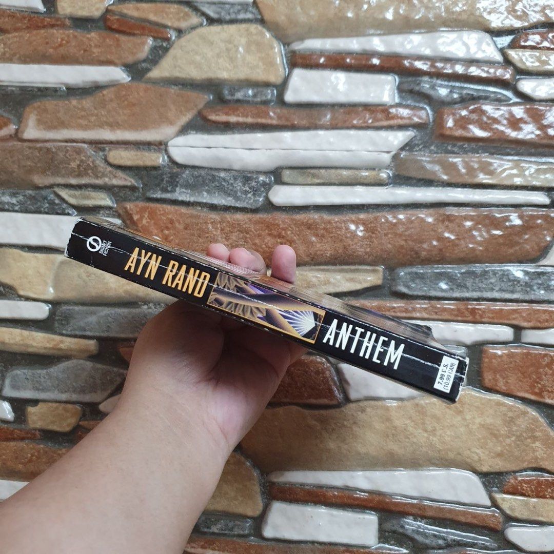 Anthem by Ayn Rand Signet Paperback Edition (Category: Storybooks) located in San Pedro. Submitted by rainyydayy (Listing ID 1467934010, Image 3). Description: - Title: Anthem by Ayn Rand - Edition: Signet paperback with Leonard Peikoff introduction and appendix - Genre: Classic dystopian novella (Individualism vs. Collectivism) - Condition: Pages have age yellowing, spine is intact, minor shelf wear on cover - Recommended for: Philosophy and lit