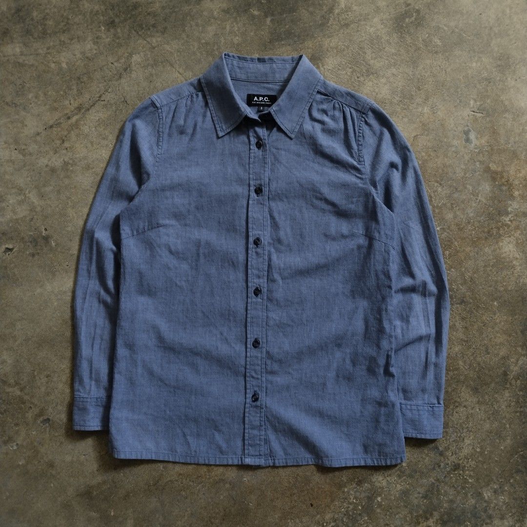 apc chambray button-up shirt (Category: Longsleeves) located in Bulacan. Submitted by hustleoverluckphv2 (Listing ID 1468003331, Image 1). Description: apc chambray button-up shirt Small on tag Measurements Width - 19" Length - 25" Claim - 799.