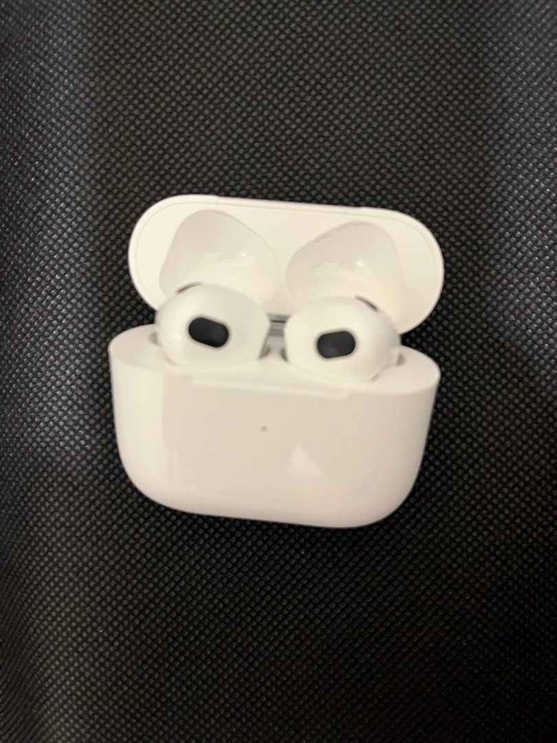 Apple AirPods 3rd Generation with Charging Case (Category: Earphones) located in Quezon City. Submitted by xanthine (Listing ID 1467872853, Image 1). Description: - Model: Apple AirPods 3rd Generation - Color: Glossy White - Included: Both earbuds and charging case - Condition: Tested and working recently - Design: Contour shape with status indicator light - Meetup or shipping options available across the PH -you can verify the serial number to c