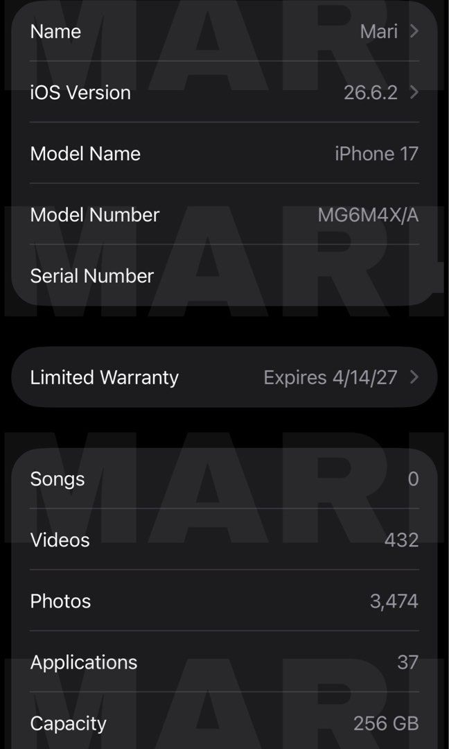 Apple iPhone 17 256GB Purple (Category: iPhone 17 Series) located in Manila. Submitted by lovemariey08716 (Listing ID 1467868552, Image 3). Description: Apple iPhone 17 with 256GB storage Running iOS with active warranty valid through April 2027. Bought on April 2026 price: 53k nego to 50k RSF: NEEDS EXTRA FUNDS MEET UP.