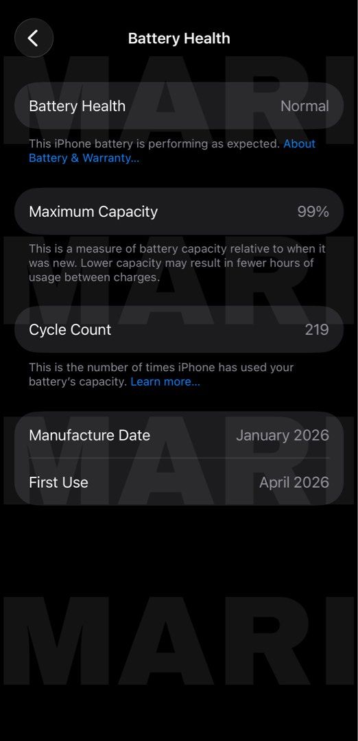 Apple iPhone 17 256GB Purple (Category: iPhone 17 Series) located in Quezon City. Submitted by hmm_nyota (Listing ID 1468001586, Image 3). Description: Helping a friend ‼️ Apple iPhone 17 in purple with 256GB storage capacity. Battery maximum capacity at 99 percent with 219 cycle counts. Limited warranty active until April 2027. Clean screen with Dynamic Island and dual rear cameras. Bought from Power Mac..