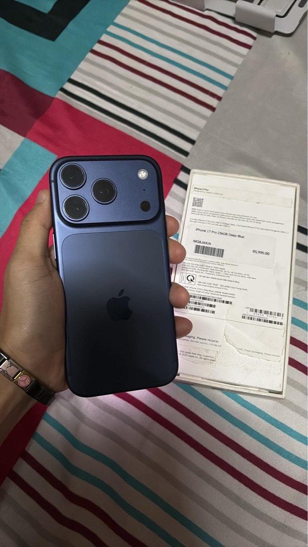 Apple iPhone 17 Pro Deep Blue 256GB (Category: iPhone 17 Series) located in Quezon City. Submitted by iamgrei (Listing ID 1467933529, Image 3). Description: - Model: Apple iPhone 17 Pro - Color: Deep Blue - Storage: 256GB - Battery Health: 100% (Low cycle count) - Condition: Mint, spotless screen and sides - Inclusion: Original box included - Rushed sale, PM to deal!.