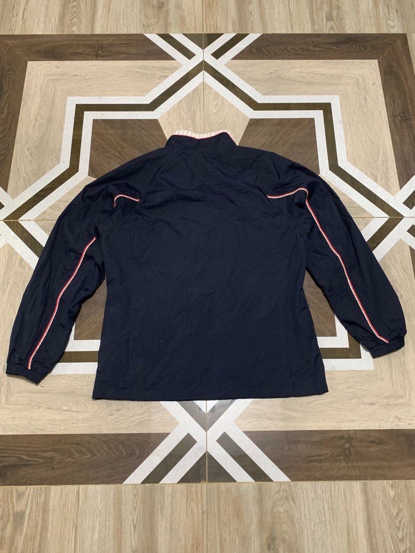Asics Navy blue track jacket (Category: Activewear) located in Davao. Submitted by posasprinc42208 (Listing ID 1467963427, Image 2). Description: Asics Navy blue track jacket W-20.5 L-25 Sleeve-27.5 Price: 350+sf.