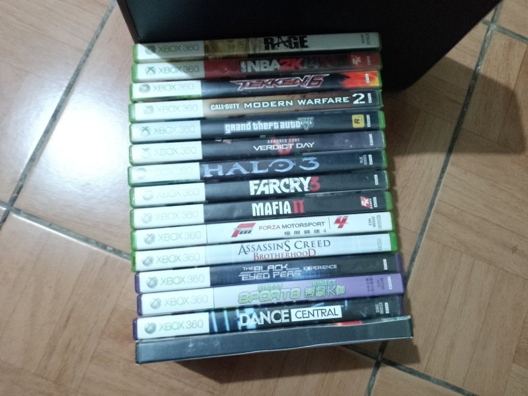 Assorted XBOX 360 Game Discs (Untested) (Category: Xbox) located in Baguio. Submitted by reggielar (Listing ID 1467976729, Image 1). Description: NAME YOUR PRICE GTA V, Halo 3, Call of Duty Modern Warfare 2, Tekken 6, NBA 2K14, Far Cry 3, Mafia II, Forza Motorsport 4, Assassin's Creed Brotherhood, Rage, Armored Core Verdict Day, The Black Eyed Peas Experience, Kinect Sports, Dance Central Mix XBOX 360 Game Discs All Untested, used but haven't bee