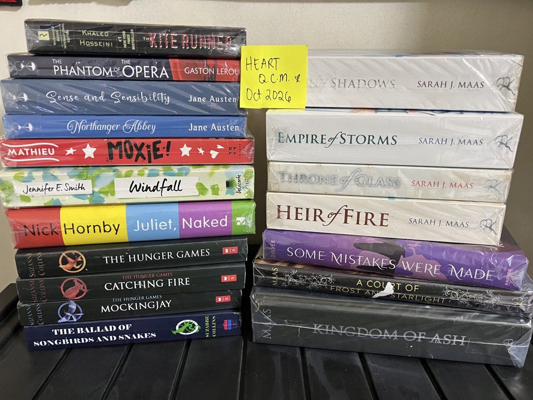 Assorted YA and Classic Fiction Hardcover Books (Category: Storybooks) located in Carmona. Submitted by jeanhrtmndrs (Listing ID 1467986935, Image 1). Description: Collection of popular young adult and classic novels. Books for rehoming Sarah J. Maas: - Kingdom of Ash HB No dust jacket 300php Timeless books: - Sense and Sensibility Jane Austen PB 200php - Northanger Abbey Jane Austen PB 200php - Phantom of the Opera PB 200php - Kite Runner Khaled